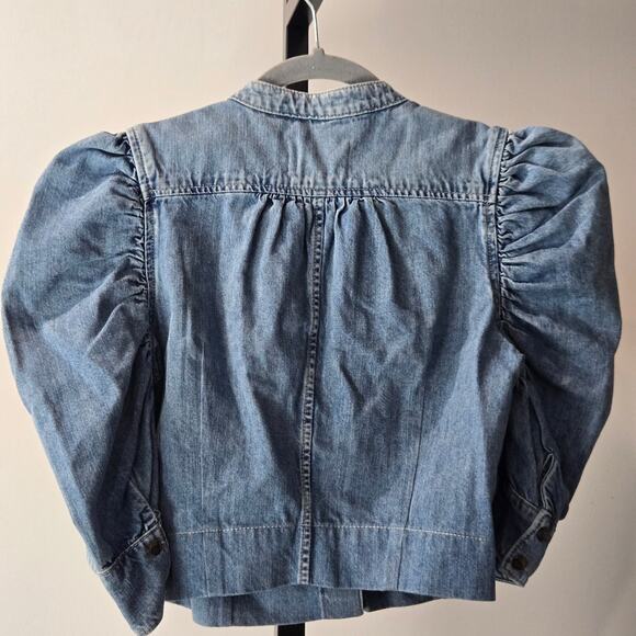 Frame Gillian Denim Top Eugenia Blouse Ruched Puff Sleeve Button Up Blue XS - Picture 5 of 7